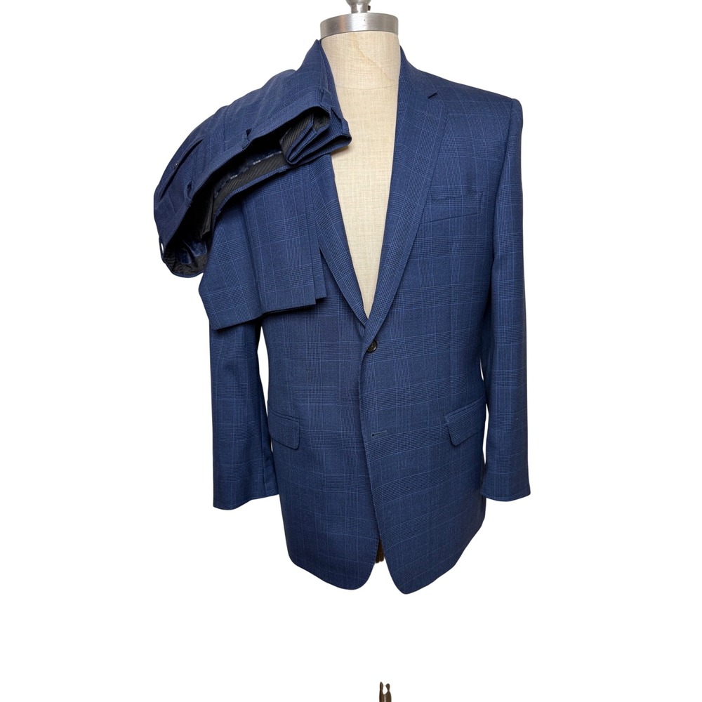 Austin Reed London Mens 42R Blue Glen Plaid 100% Wool 2 Piece Suit Set 42 Reg